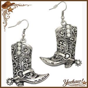 Western Cowgirl Boot Dangle Earrings Rhinestone Drop Rodeo Festival